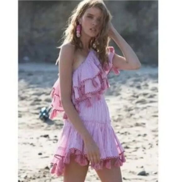 NEW Misa Los Angeles Linnea One Shoulder Striped Tassel Top in Red/White Size S - Picture 10 of 10